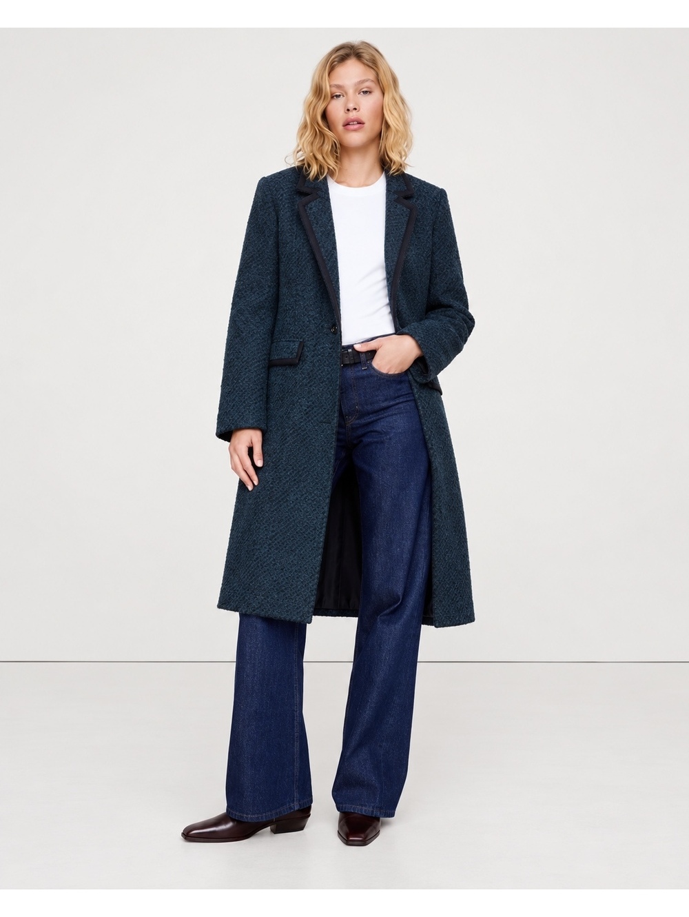 Banana Republic Nova Fides Italian Fabric Teal Long Coat Women M Wool Blend